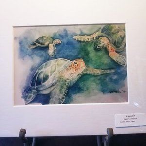 3 Honu Watercolor Print Matted to 8x10